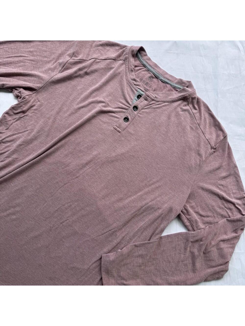 Free Fly Bamboo Henley Shirt Mens XL Pink Long Sleeve Performance Casual Tee
